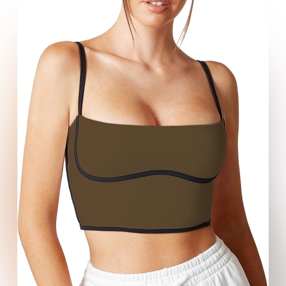 Other - New Move With You Spaghetti Strap Square
Neck Sports Bra, Brown